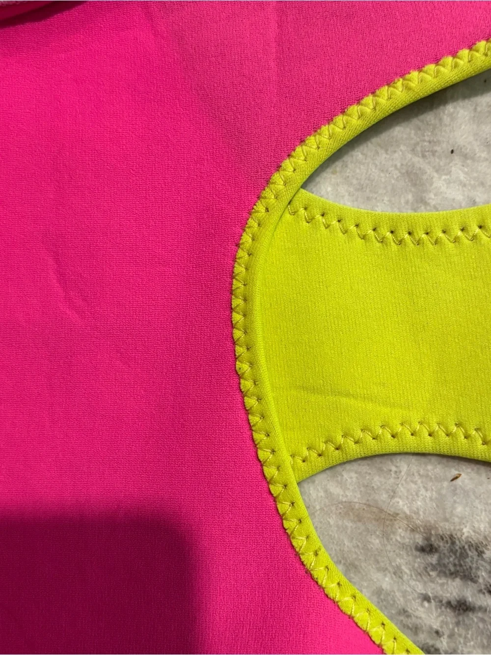 80s VINTAGE (bought dead stock) Neoprene Neon Green & Pink One-Piece Swimsuit
